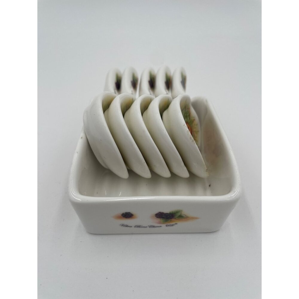Set Of 6 Miniature Ultra Bone China Fruit Design Spoon Rests Holder - Picture 3 of 7